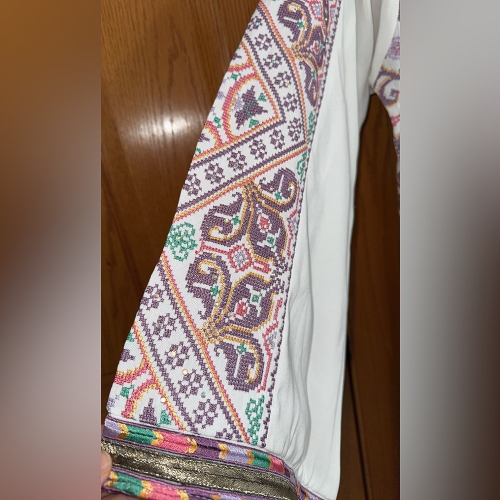 Palestinian Thobe White Purple Lilac Plus Size 5 / 2X Embroidered Formal Gown - Picture 7 of 16